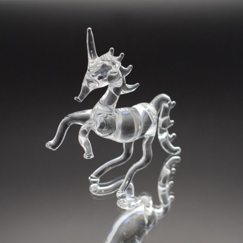 9912014-x Glas Figur Einhorn grauweiß 6,5x6,5cm mundgeblasen Handarbeit 